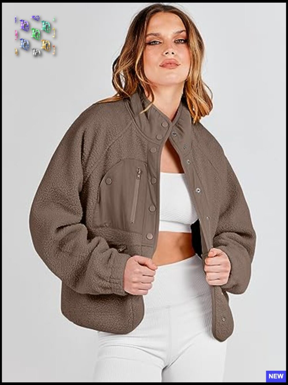 Fuzzy Fleece Jacket Cropped Sherpa Button Down Shacket Coats Outwear With - Picture 2 of 7